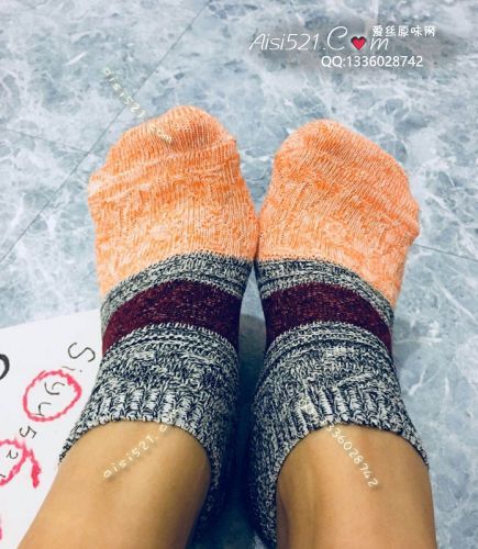 原味丝袜|袜类,臭棉袜,极臭系列の撞色橙加灰短棉袜