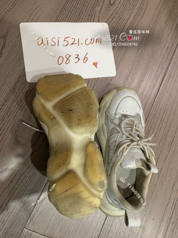 原味女鞋|鞋类,运动鞋,已穿的发黄的白色厚底老爹鞋