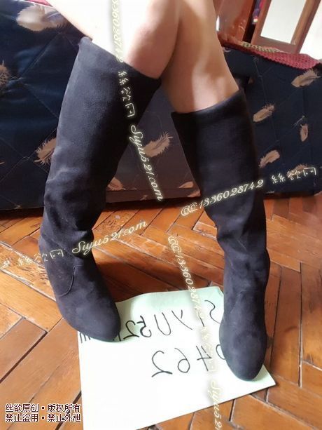 原味女鞋|鞋类,高中短靴,旧物—黑色绒面长短两穿靴子