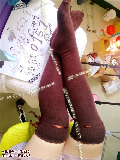原味丝袜|袜类,臭长筒丝袜,大腿襪-深棕色-森女風棉大腿襪