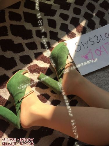 原味女鞋|鞋类,高中短跟,女王绿色闲置高跟凉拖鞋