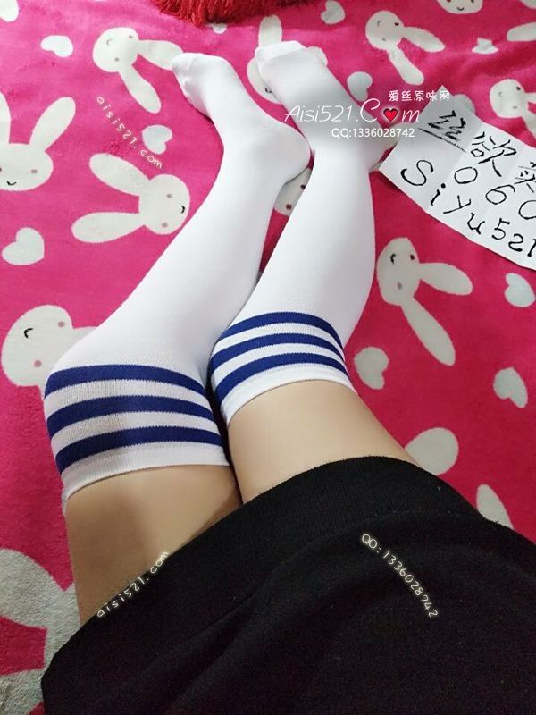 原味丝袜|袜类,臭棉袜,可爱系 学生条纹长筒棉袜  蓝白色~